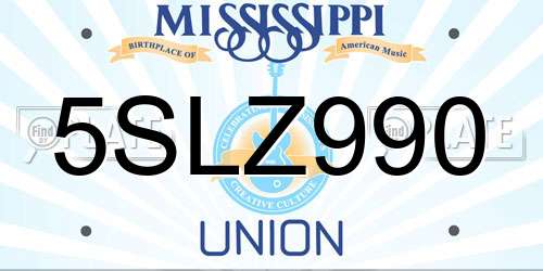 5SLZ990 Mississippi License Plate