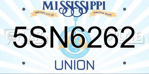 5SN6262 Mississippi License Plate