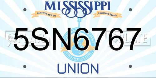 5SN6767 Mississippi License Plate