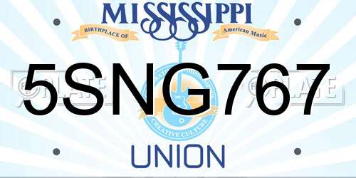 5SNG767 Mississippi License Plate