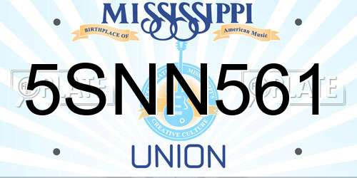 5SNN561 Mississippi License Plate
