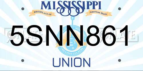 5SNN861 Mississippi License Plate