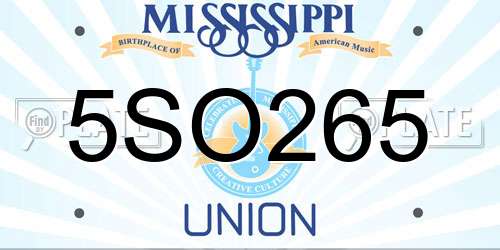 5SO265 Mississippi License Plate