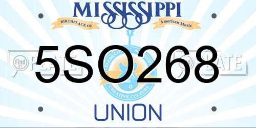 5SO268 Mississippi License Plate