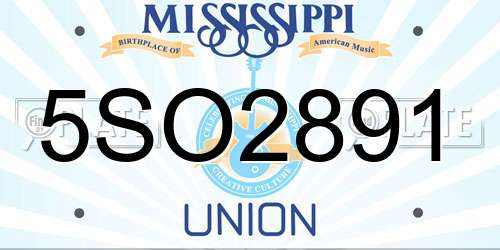 5SO2891 Mississippi License Plate