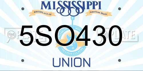 5SO430 Mississippi License Plate