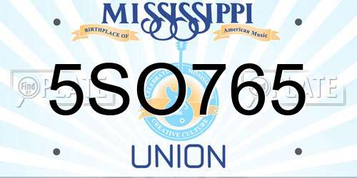 5SO765 Mississippi License Plate