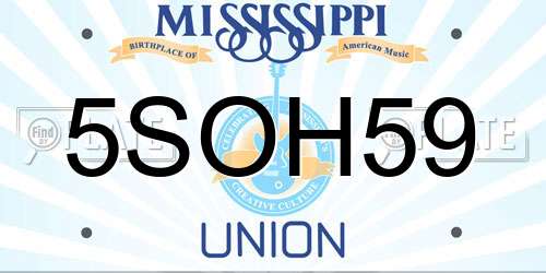 5SOH59 Mississippi License Plate