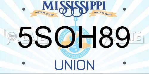 5SOH89 Mississippi License Plate