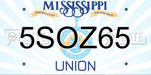 5SOZ65 Mississippi License Plate