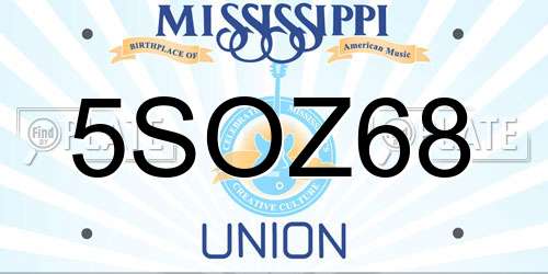 5SOZ68 Mississippi License Plate