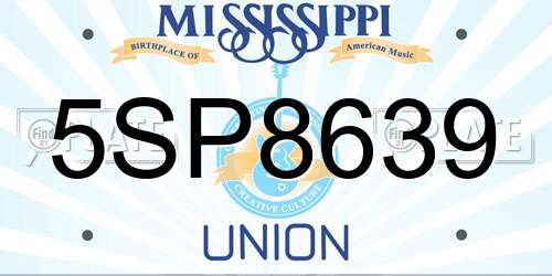 5SP8639 Mississippi License Plate