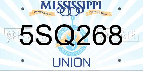 5SQ268 Mississippi License Plate