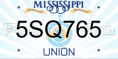 5SQ765 Mississippi License Plate