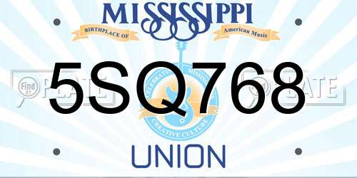 5SQ768 Mississippi License Plate