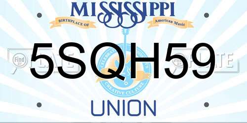 5SQH59 Mississippi License Plate