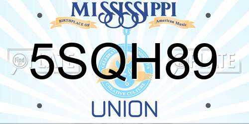5SQH89 Mississippi License Plate