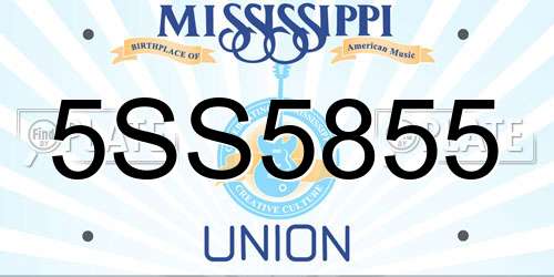 5SS5855 Mississippi License Plate