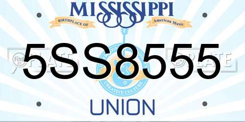 5SS8555 Mississippi License Plate