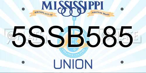 5SSB585 Mississippi License Plate