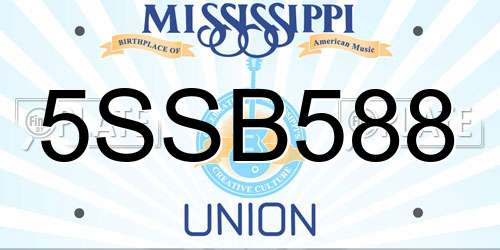 5SSB588 Mississippi License Plate