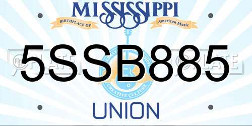 5SSB885 Mississippi License Plate
