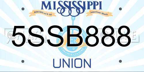 5SSB888 Mississippi License Plate