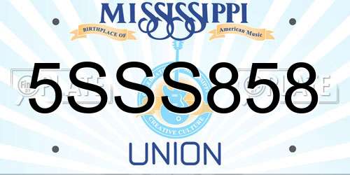 5SSS858 Mississippi License Plate