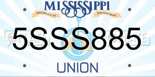 5SSS885 Mississippi License Plate