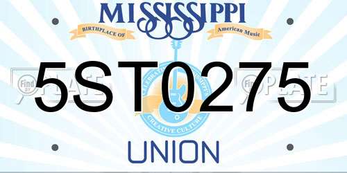 5ST0275 Mississippi License Plate