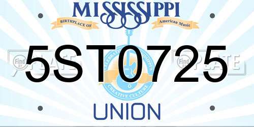 5ST0725 Mississippi License Plate
