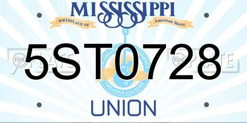 5ST0728 Mississippi License Plate