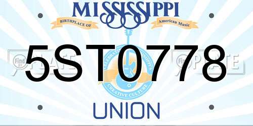 5ST0778 Mississippi License Plate