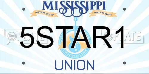 5STAR1 Mississippi License Plate