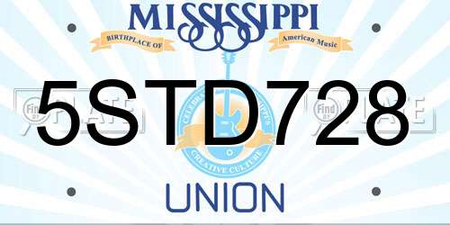 5STD728 Mississippi License Plate