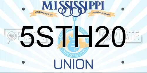 5STH20 Mississippi License Plate