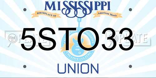 5STO33 Mississippi License Plate