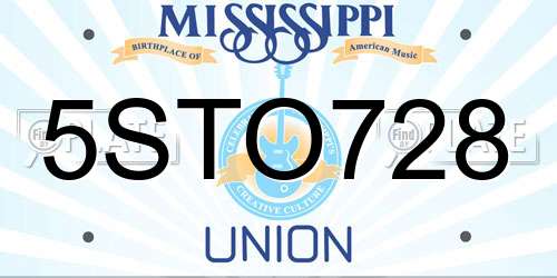 5STO728 Mississippi License Plate