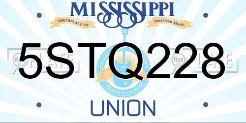 5STQ228 Mississippi License Plate