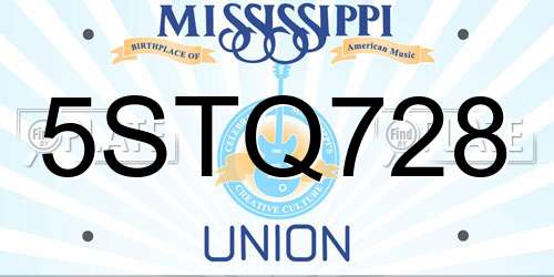 5STQ728 Mississippi License Plate