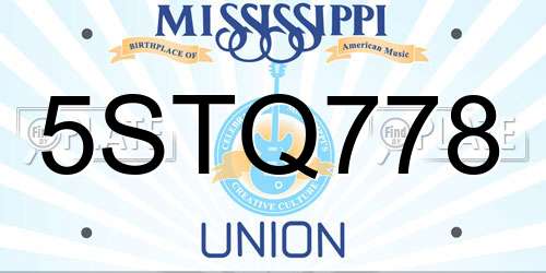 5STQ778 Mississippi License Plate