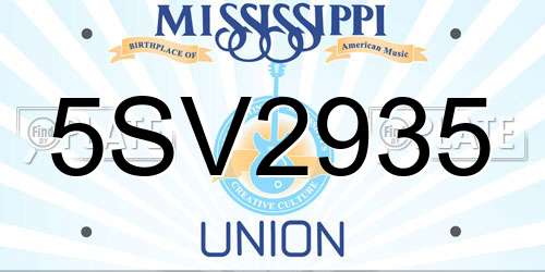 5SV2935 Mississippi License Plate
