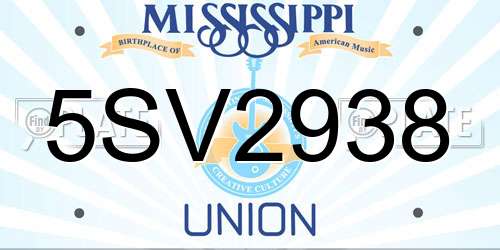 5SV2938 Mississippi License Plate