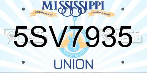 5SV7935 Mississippi License Plate