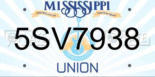 5SV7938 Mississippi License Plate