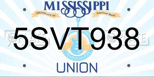 5SVT938 Mississippi License Plate