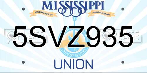 5SVZ935 Mississippi License Plate