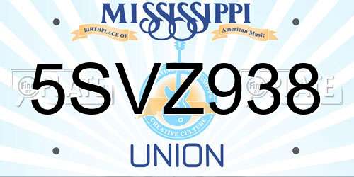 5SVZ938 Mississippi License Plate