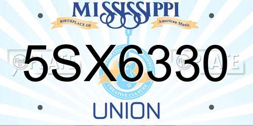 5SX6330 Mississippi License Plate