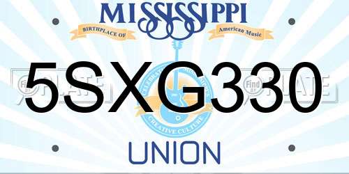 5SXG330 Mississippi License Plate